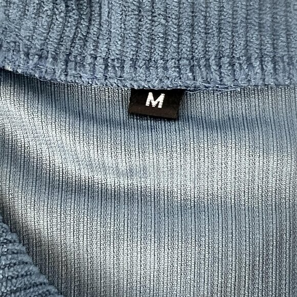 Mens Med Harrington Bomber Jacket Blue Full Zip Ribbed Corduroy Look Collared - Picture 3 of 8